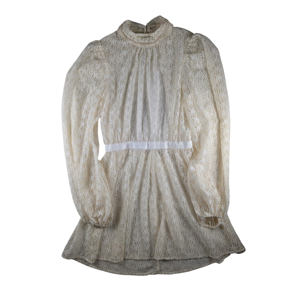 NWOT For Love & Lemons Lace‎ Mini Dress High Neck Long Sleeve Elegant Size S